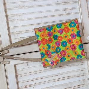 Behringer, retro floral nylon tote with attached small coin purse.